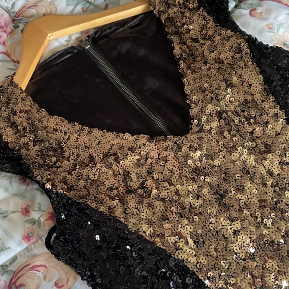 French Connection Black and Gold Sequin Dress - Picture 4 of 4